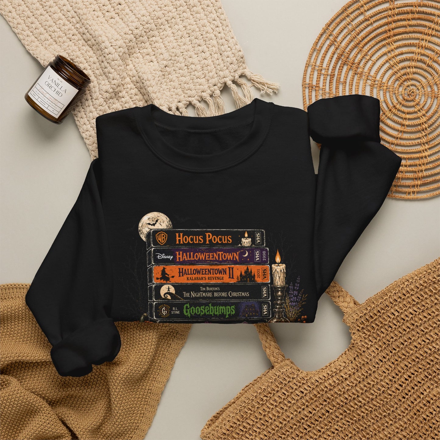 Halloween Movie Night Crewneck Sweatshirt | Cozy Spooky Season Graphic