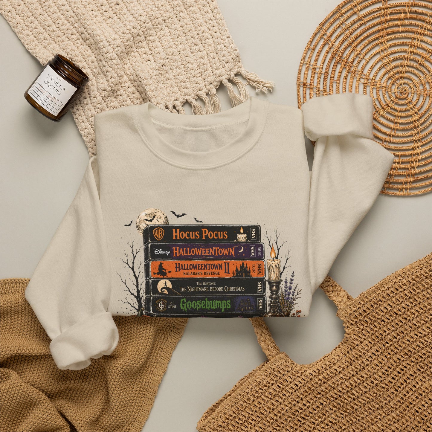 Halloween Movie Night Crewneck Sweatshirt | Cozy Spooky Season Graphic