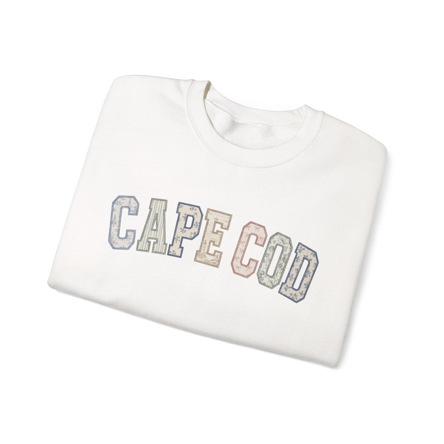 Cape Cod Coastal Patchwork Crewneck Sweatshirt