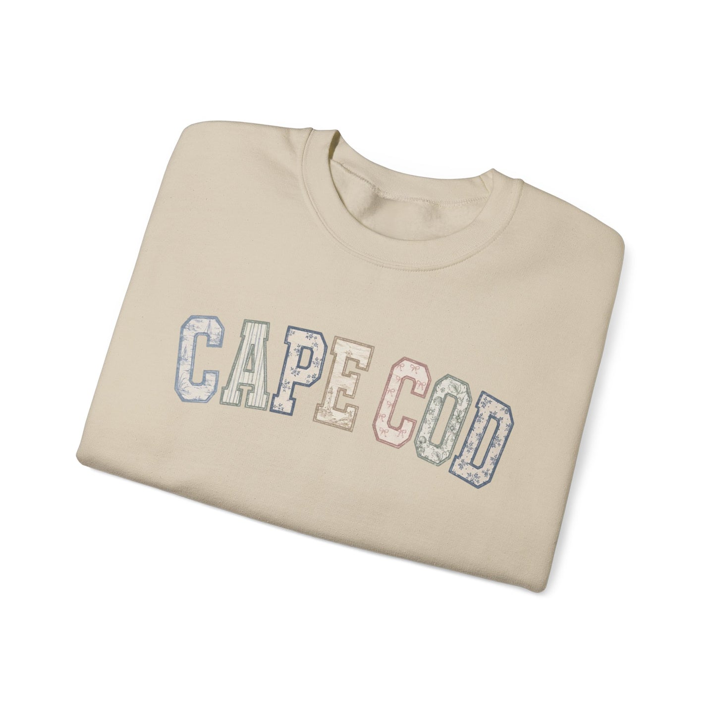 Cape Cod Coastal Patchwork Crewneck Sweatshirt