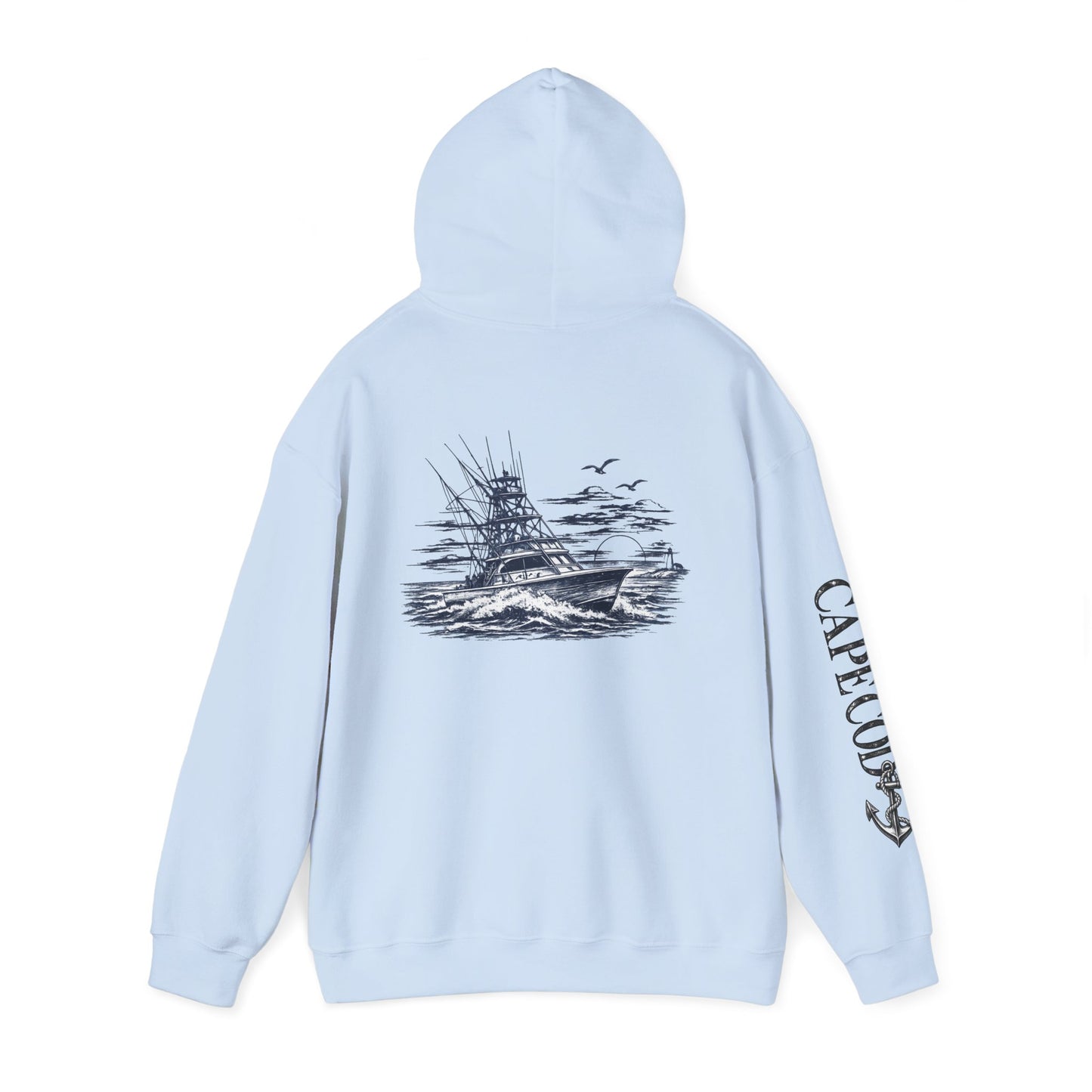 Addi’s Cape Cod Fishing Hoodie | Nautical Sportfishing Sweatshirt | Cape Cod Sleeve Design