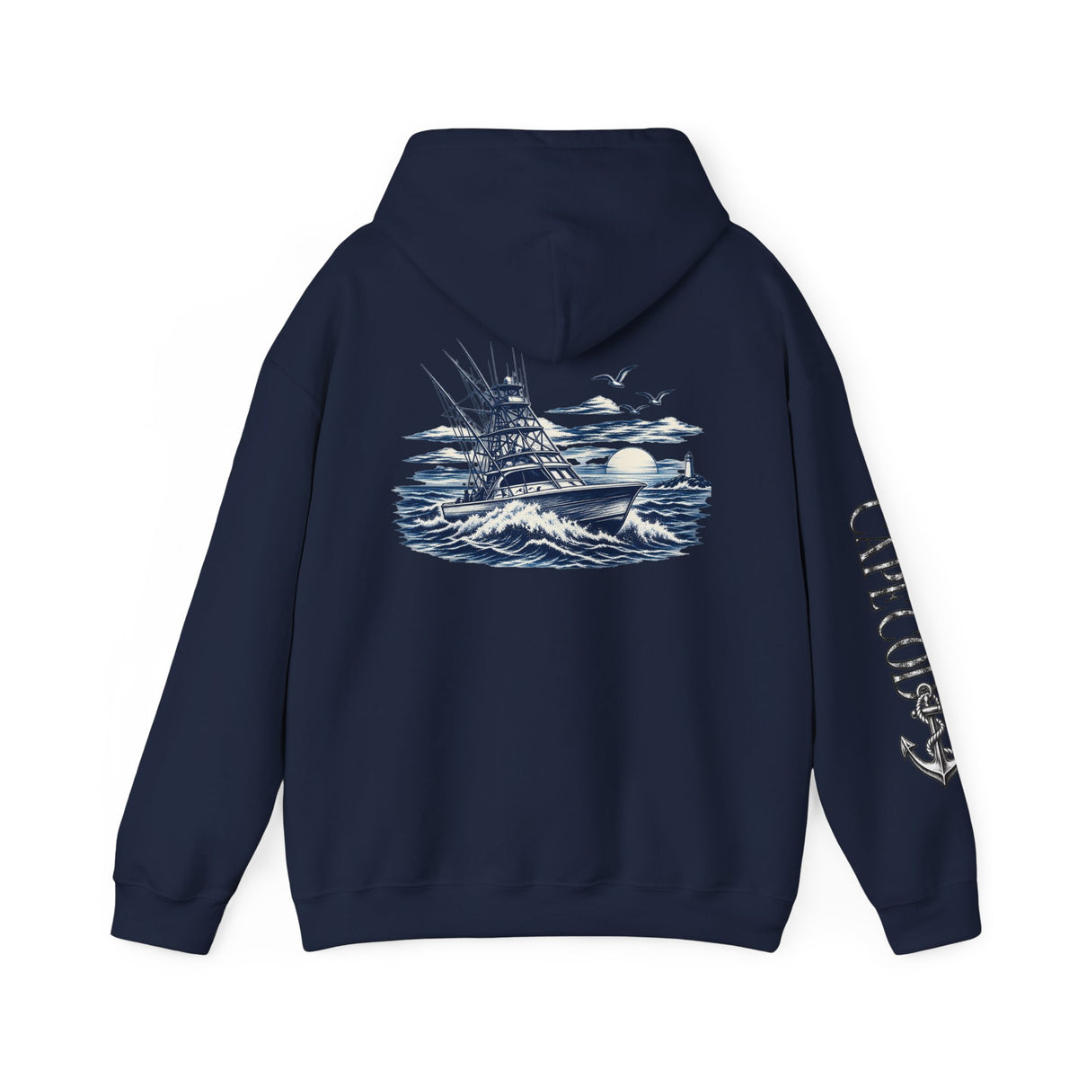 Addi’s Cape Cod Fishing Hoodie | Nautical Sportfishing Sweatshirt | Cape Cod Sleeve Design
