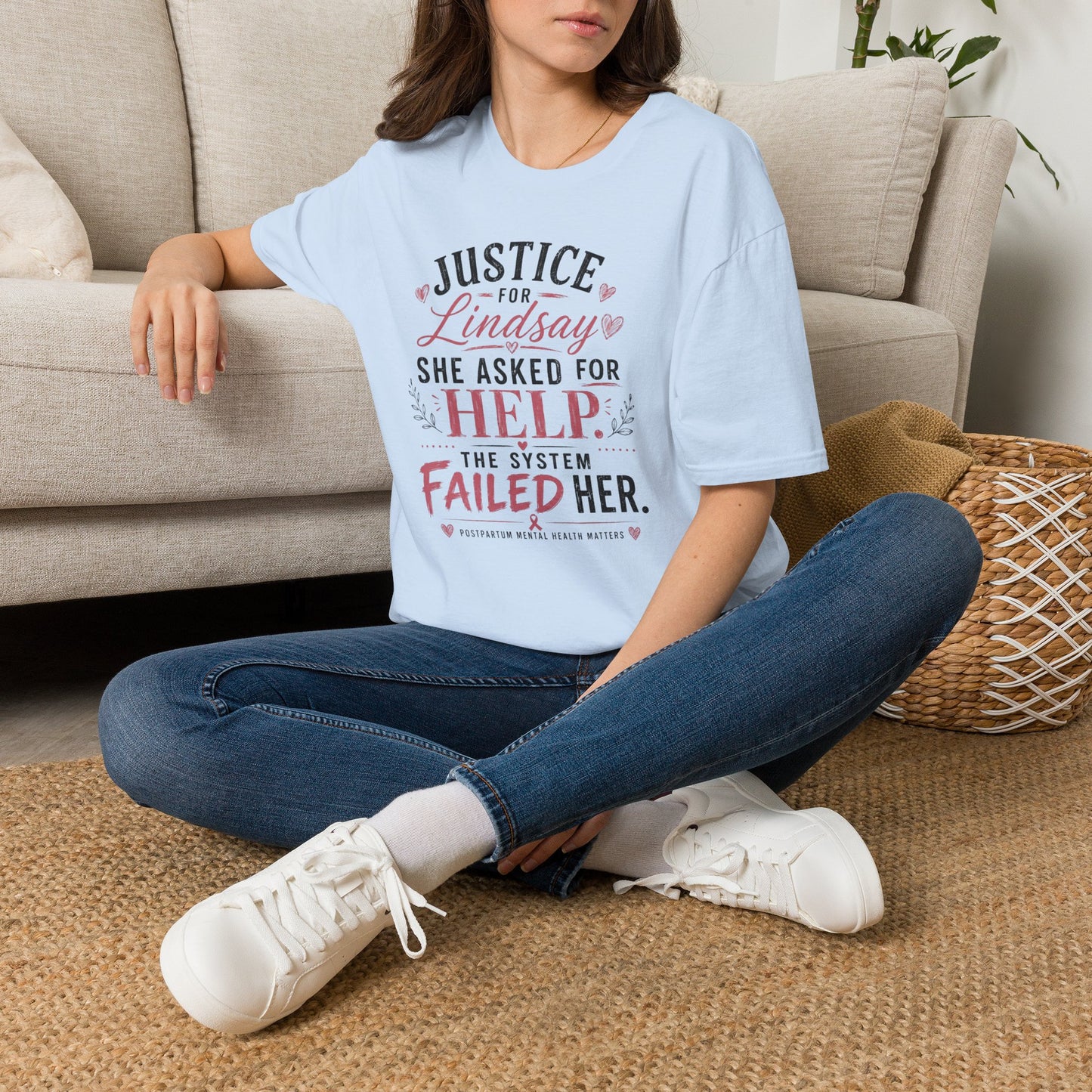 CDC Heart Support Tee | Minimal Black Back Design | Postpartum Mental Health Awareness Shirt