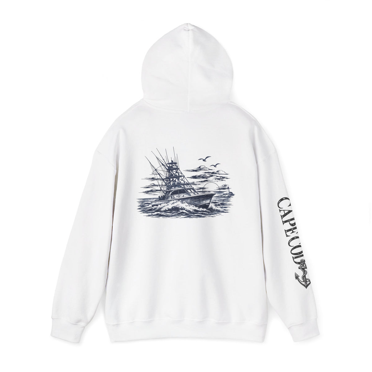 Addi’s Cape Cod Fishing Hoodie | Nautical Sportfishing Sweatshirt | Cape Cod Sleeve Design