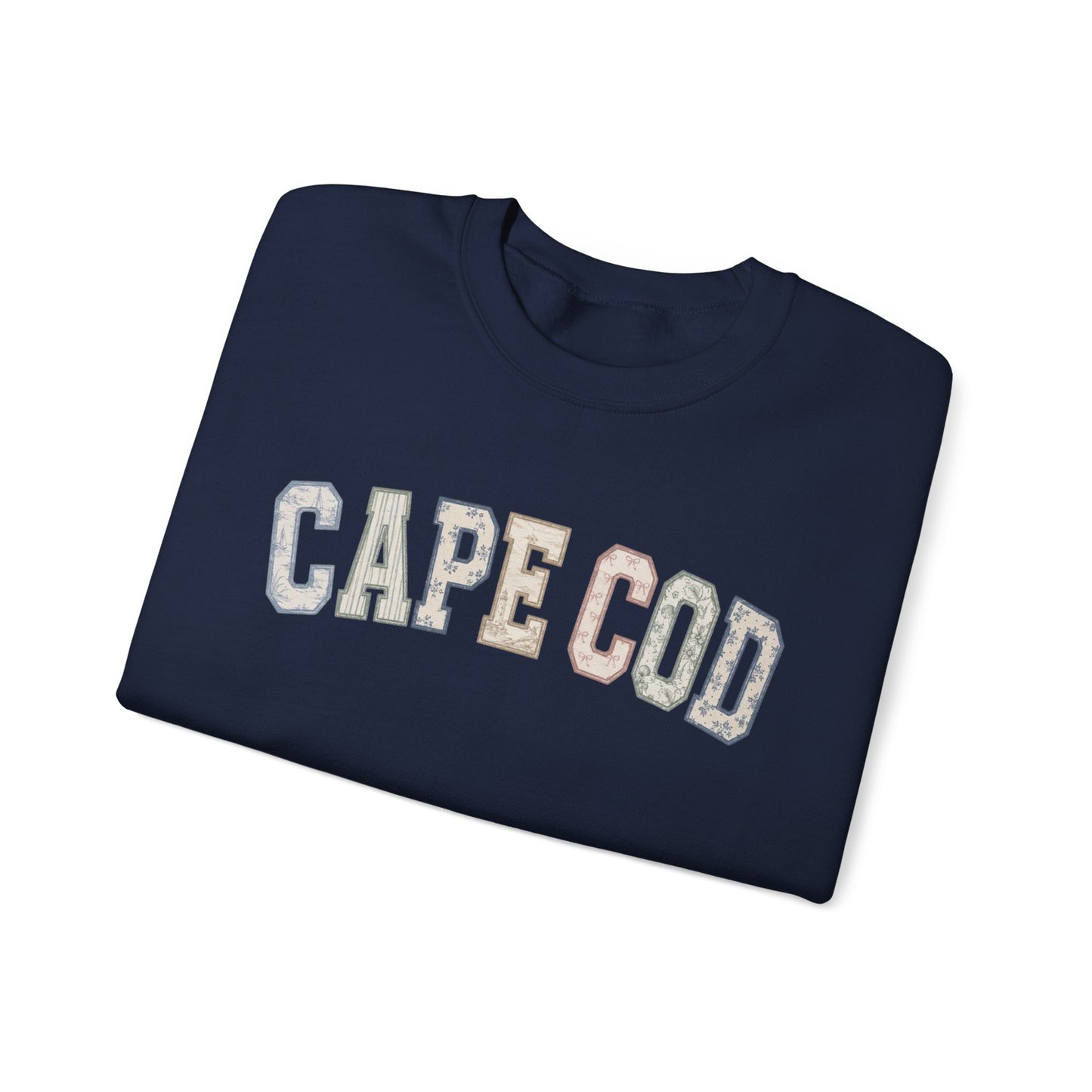 Cape Cod Coastal Patchwork Crewneck Sweatshirt