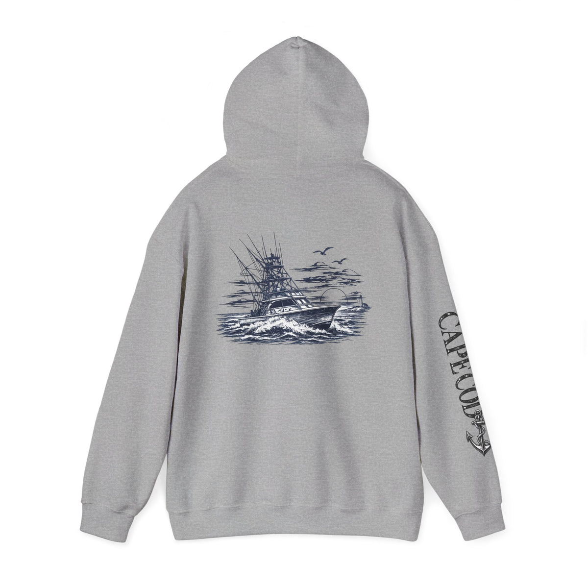 Addi’s Cape Cod Fishing Hoodie | Nautical Sportfishing Sweatshirt | Cape Cod Sleeve Design