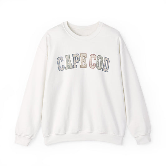 Cape Cod Coastal Patchwork Crewneck Sweatshirt