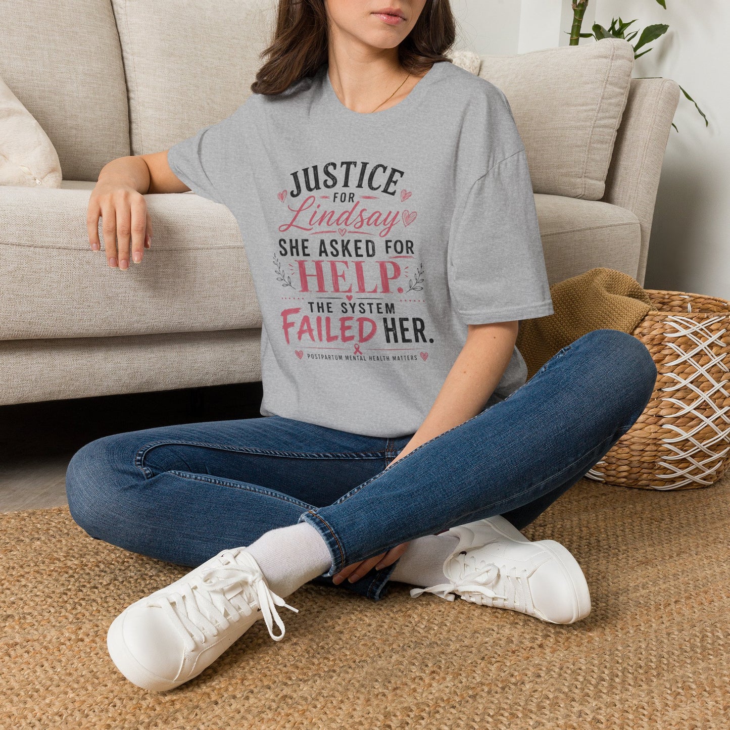 CDC Heart Support Tee | Minimal Black Back Design | Postpartum Mental Health Awareness Shirt