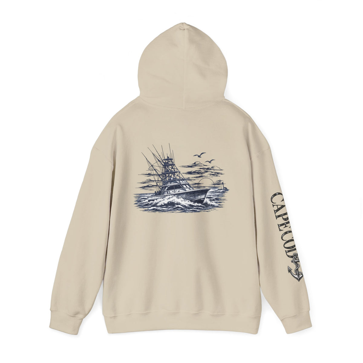 Addi’s Cape Cod Fishing Hoodie | Nautical Sportfishing Sweatshirt | Cape Cod Sleeve Design