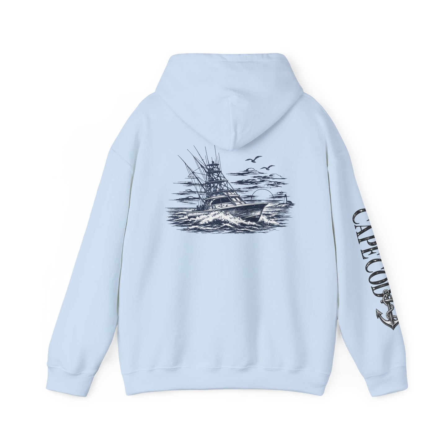 Addi’s Cape Cod Fishing Hoodie | Nautical Sportfishing Sweatshirt | Cape Cod Sleeve Design