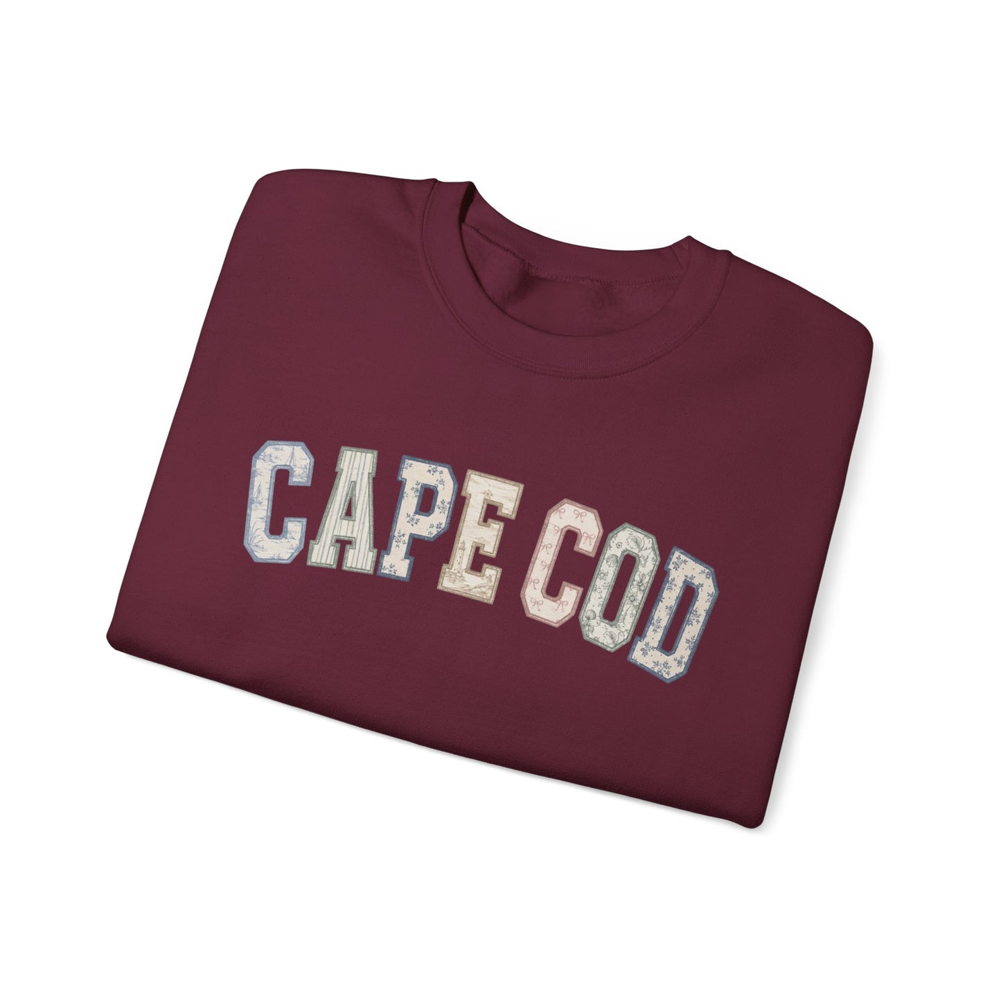 Cape Cod Coastal Patchwork Crewneck Sweatshirt