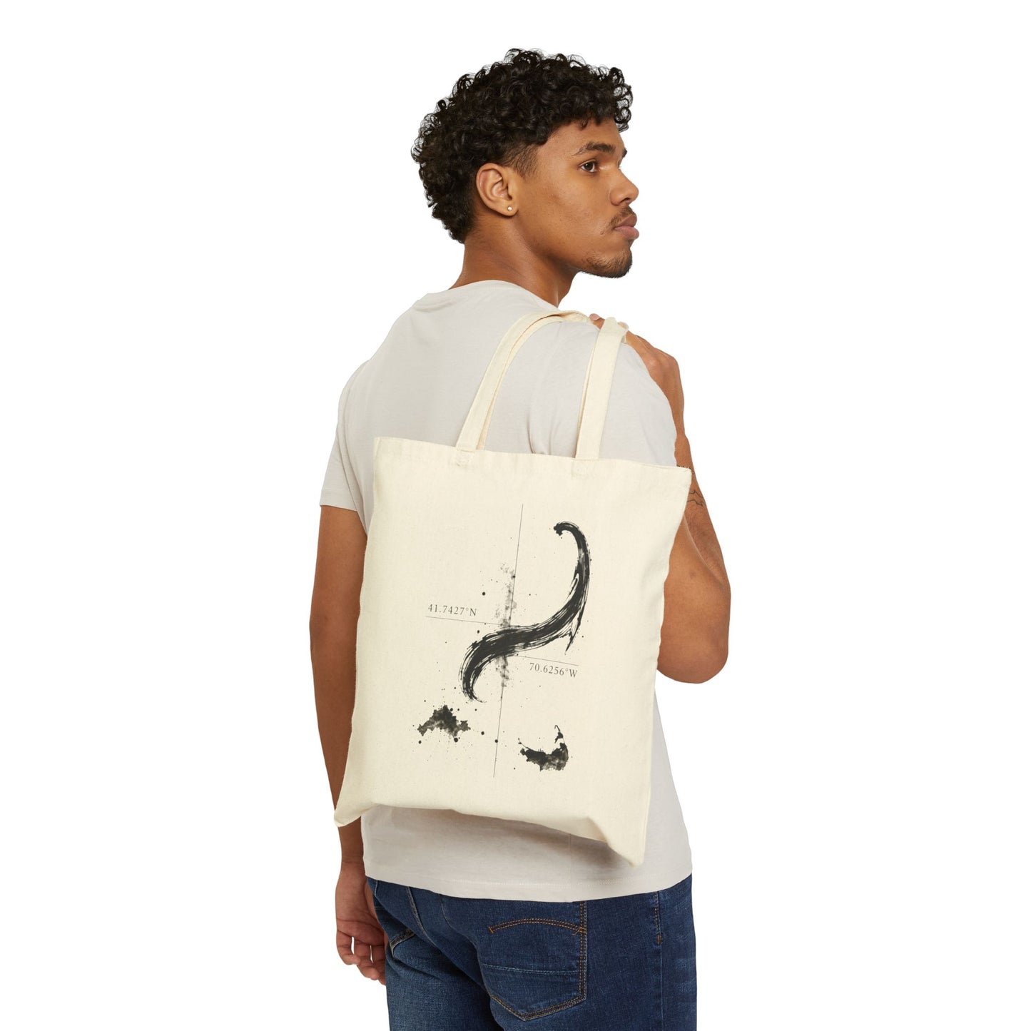 Cape Cod Squid Canvas Tote Bag | Bourne Bridge Coordinates | Coastal Market Tote | Minimalist Beach Bag