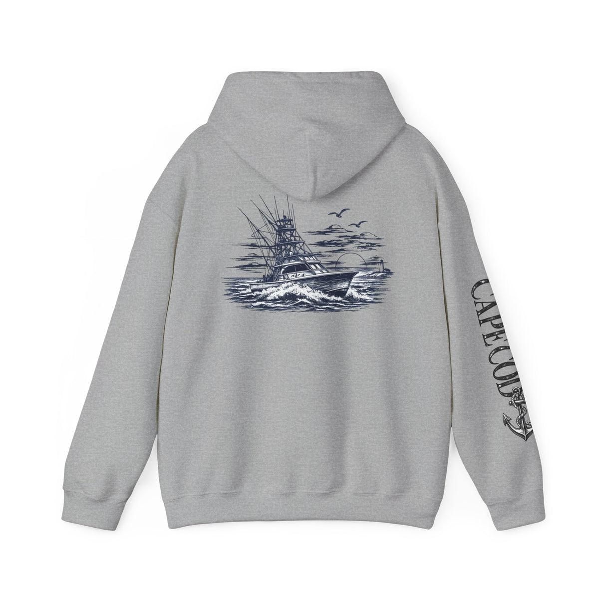 Addi’s Cape Cod Fishing Hoodie | Nautical Sportfishing Sweatshirt | Cape Cod Sleeve Design