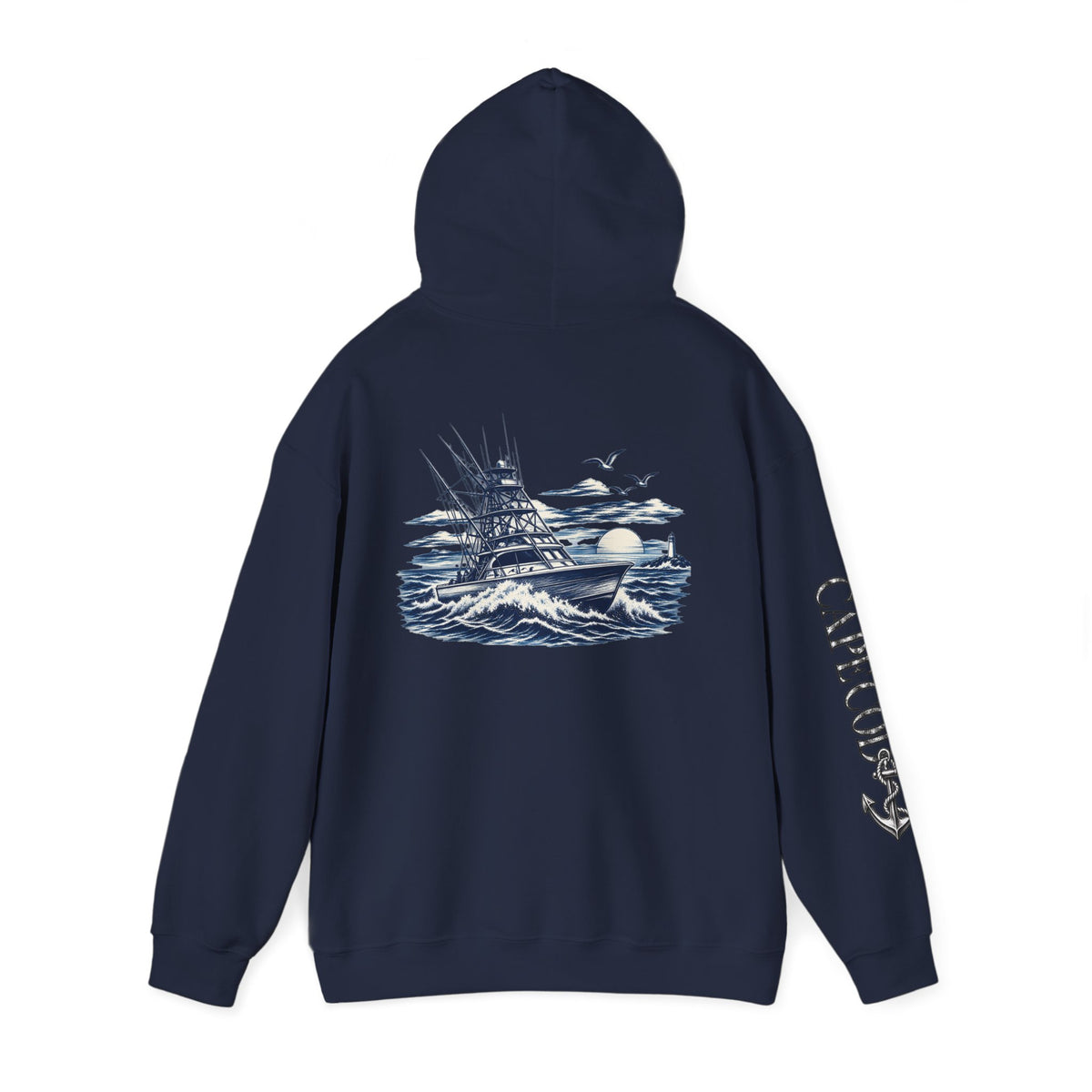Addi’s Cape Cod Fishing Hoodie | Nautical Sportfishing Sweatshirt | Cape Cod Sleeve Design