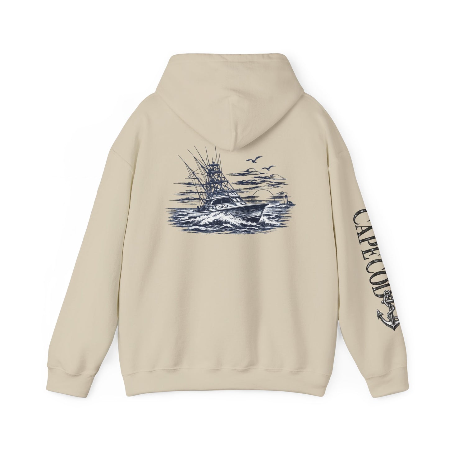 Addi’s Cape Cod Fishing Hoodie | Nautical Sportfishing Sweatshirt | Cape Cod Sleeve Design