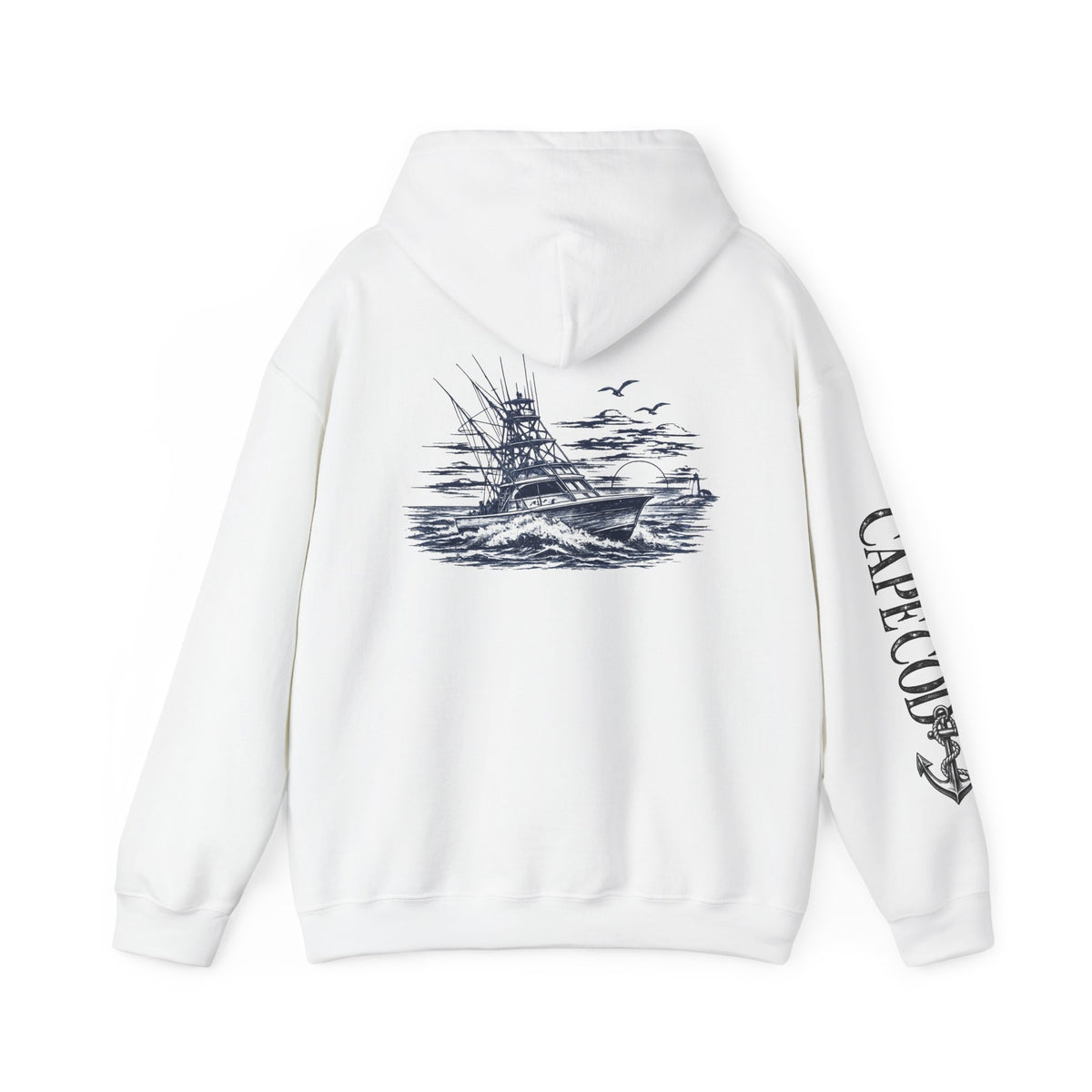 Addi’s Cape Cod Fishing Hoodie | Nautical Sportfishing Sweatshirt | Cape Cod Sleeve Design